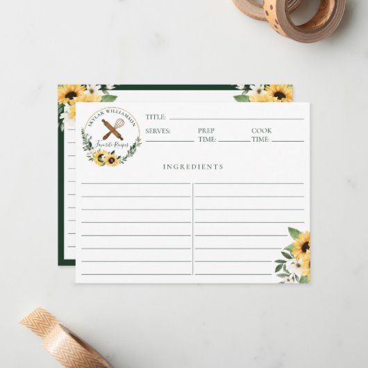 木製ピ転がン&ウィスクイエローサンフラワーレシピ ノートカード (正面/裏面インサイチュ)