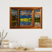 木製フェイク弓ウィンドウ幻想 – マウンテンシーン ポスター (キッチン)