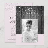 木製フェンスが赤ちゃんシャワーをメール写真ピンク 招待状 (正面/裏面)