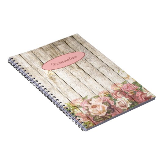 木製フェンスによるピンクの花の庭をパーソナライズ ノートブック (右側)