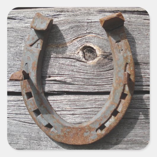 木製フェンスのステッカーに幸運の馬蹄形 スクエアシール (正面)