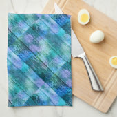 木製フェンスグラフティパープルブルーグリーンターコイズ キッチンタオル (四つ折り)