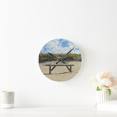木製フェンス付き砂丘 ラウンド壁時計 (ホーム)