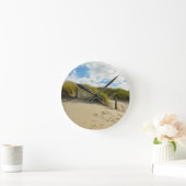 木製フェンス付き砂丘 ラウンド壁時計 (ホーム)