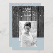 木製フェンス照明ベビーシャワーbyメールフォトブルー 招待状 (正面/裏面)