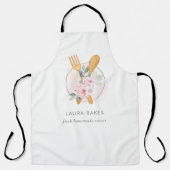 木製フォークスプーン赤面ピンクフローラシェフベイカー エプロン (正面)