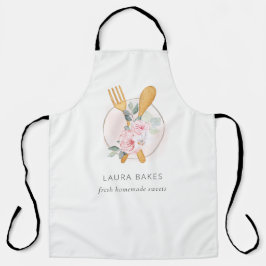 木製フォークスプーン赤面ピンクフローラシェフベイカー エプロン