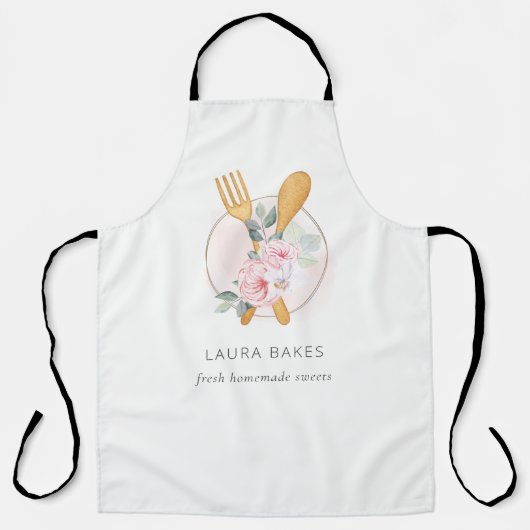 木製フォークスプーン赤面ピンクフローラシェフベイカー エプロン (正面)