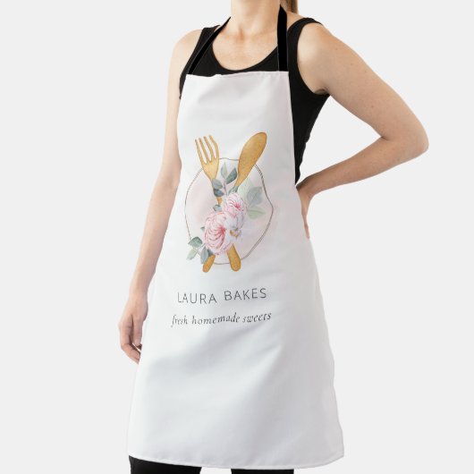 木製フォークスプーン赤面ピンクフローラシェフベイカー エプロン (インサイチュ)
