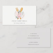 木製フォークスプーン赤面ピンクフローラシェフロゴ 名刺 (正面/裏面)