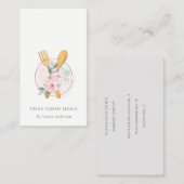 木製フォークスプーン赤面ピンクフローラシェフロゴ 名刺 (正面/裏面)