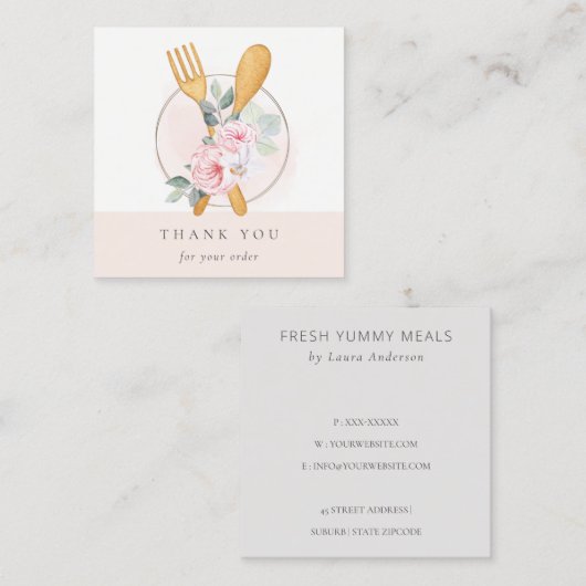 木製フォークスプーン赤面フローラシェフありがとう スクエア名刺 (正面/裏面)