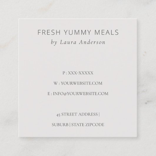 木製フォークスプーン赤面フローラシェフありがとう スクエア名刺 (裏面)