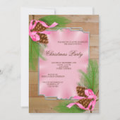 木製フレームのコーナーパインコーン&リボンクリスマス 招待状 (正面)