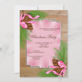 木製フレームのコーナーパインコーン&リボンクリスマス 招待状