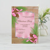 木製フレームのコーナーパインコーン&リボンクリスマス 招待状 (スタンド正面)