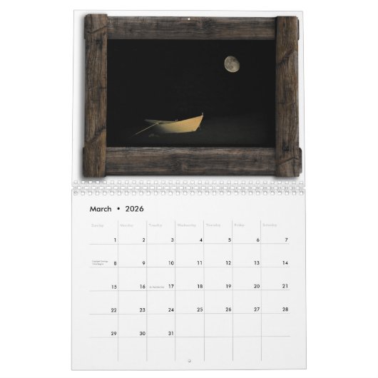 木製フレームのノバスコシア カレンダー (3月 2026)