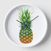 木製フレーム時計 – パイナップルプリント 壁時計 (正面)