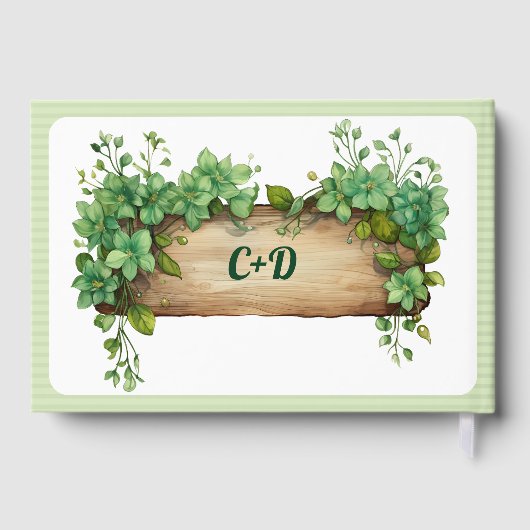 木製フレーム、緑とストライプ春の結婚式 ゲストブック (裏面)