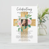 木製フローラクロス、写真、生活のお祝い 招待状 (スタンド正面)