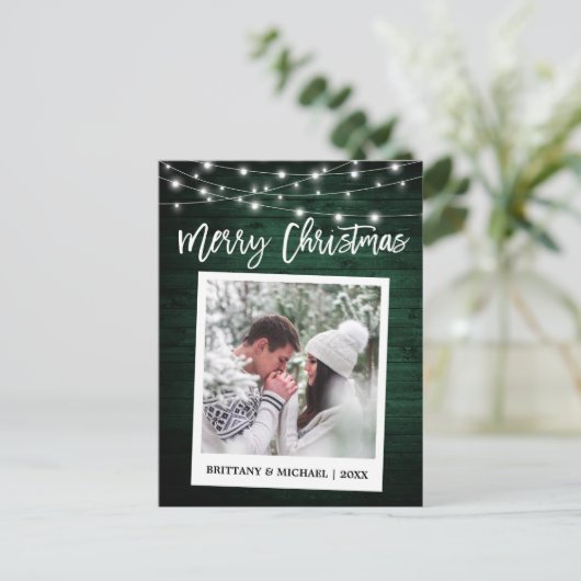 木製ブラシスクリプトインスタントカメラカップルのクリスマス ポストカード (スタンド正面)