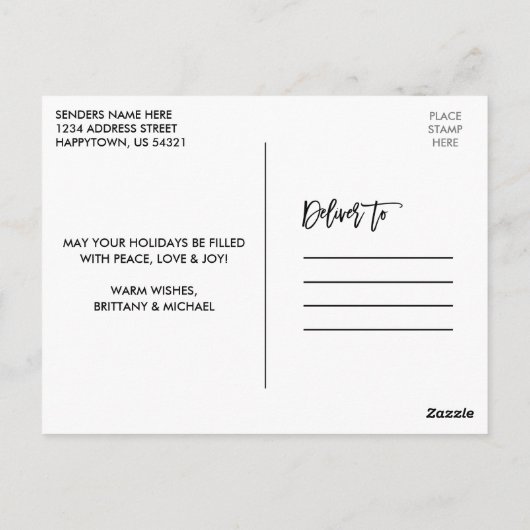 木製ブラシスクリプトインスタントカメラカップルのクリスマス ポストカード (裏面)