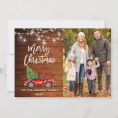 木製ブラシスクリプトトラックのjarライトクリスマス シーズンカード (正面)