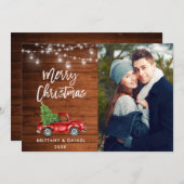 木製ブラシスクリプトトラックライトフォトクリスマス シーズンカード (正面/裏面)