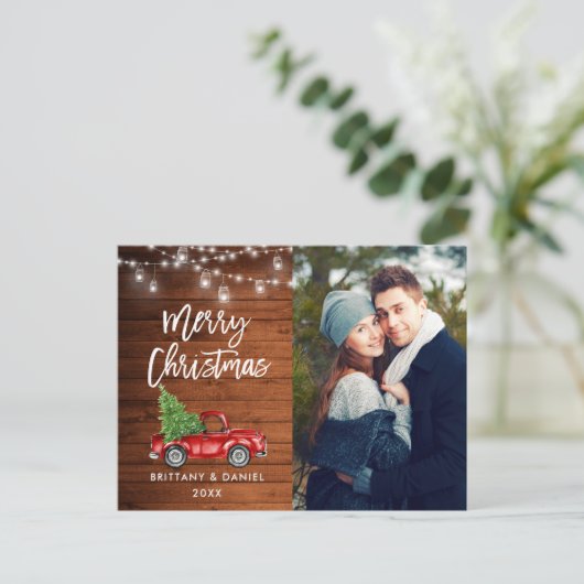 木製ブラシスクリプトトラックライトフォトクリスマス ポストカード (スタンド正面)