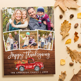 木製ブラシスクリプトレッドトラック感謝祭4写真 ポストカード