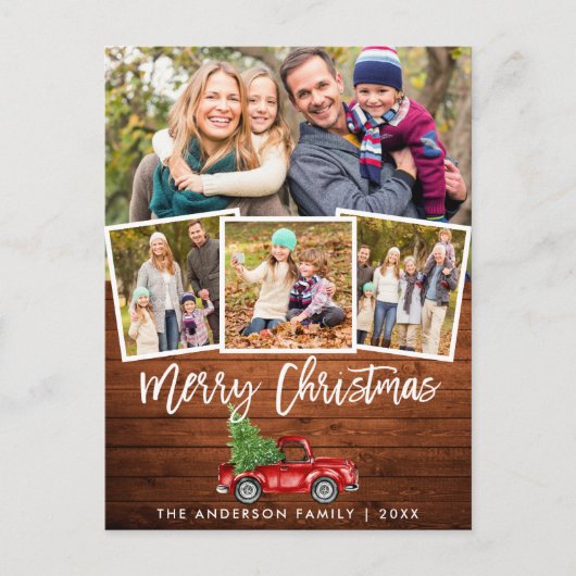 木製ブラシスクリプトヴィンテージトラッククリスマスクリスマスクリスマスフォト ポストカード (正面)