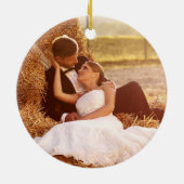 木製ブラシスクリプト初めてのクリスマストラックフォトバック セラミックオーナメント (裏面)