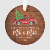 木製ブラシスクリプト初めてのクリスマスヴィンテージトラック オーナメント (正面)