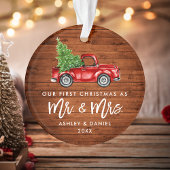 木製ブラシスクリプト初めてのクリスマスヴィンテージトラック オーナメント