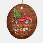 木製ブラシスクリプト初めてのクリスマスヴィンテージトラック セラミックオーナメント (左)