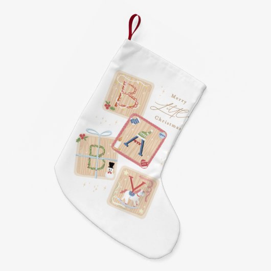 木製ブロックバビーズ初めてのクリスマスホリデイ スモールクリスマスストッキング (正面 (吊り時))