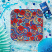 木製プライトレイに赤いバラの花 – フエレガントラー ペーパープレート (パーティー)