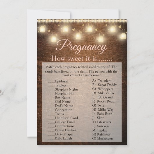 木製ベビーガール赤ちゃんシャワー妊娠ゲームカード 招待状 (正面)