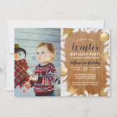 木製ホリデーフォトバースデーパーティーへの招待 招待状 (正面)