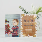 木製ホリデーフォトバースデーパーティーへの招待 招待状 (スタンド正面)