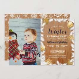 木製ホリデーフォトバースデーパーティーへの招待 招待状