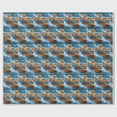 木製ボートのゴールデンヴィンテージレトリバー ラッピングペーパー (フラット)