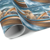 木製ボートのゴールデンヴィンテージレトリバー ラッピングペーパー (ロールコーナー)