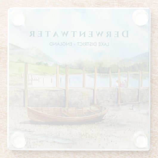 木製ボートのダーウェントウェイレイクディストリクトクンブリア ガラスコースター (裏面)