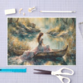 木製ボートのデカップロマンチックな湖の少女 薄葉紙 (クラフト)