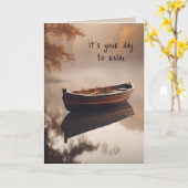木製ボート誕生日 カード (黄色い花)