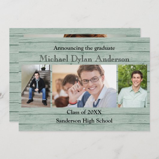 木製ボードの背景 – 卒業発表 案内状 (正面/裏面)