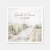 木製ボードウォークへビーチ結婚式 スタンダードカクテルナプキン (正面)