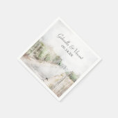 木製ボードウォークへビーチ結婚式 スタンダードカクテルナプキン (角)