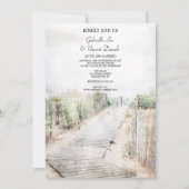 木製ボードウォークへビーチ結婚式 招待状 (正面)